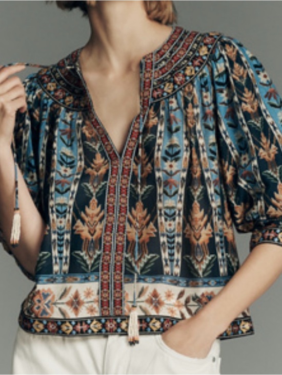 FARM Rio Tops - FARM Rio Floral-Print Peasant Blouse in Teal and Rust